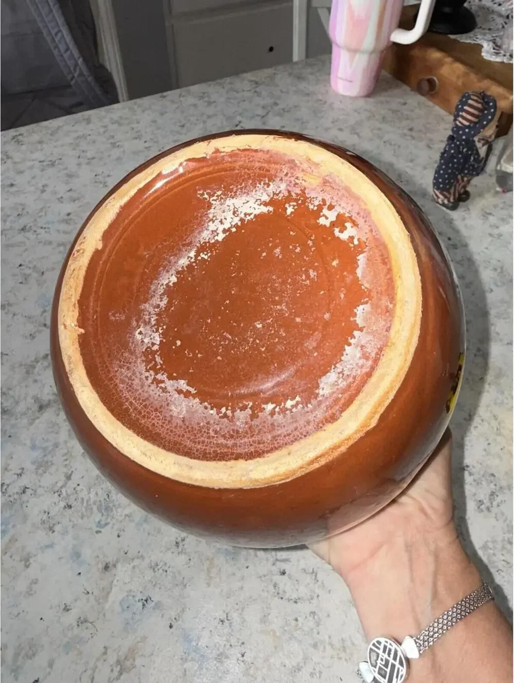 Vintage Bean Pot Handle Rustic Earthenware Bowl 10 Inch, Country, Cottage Core